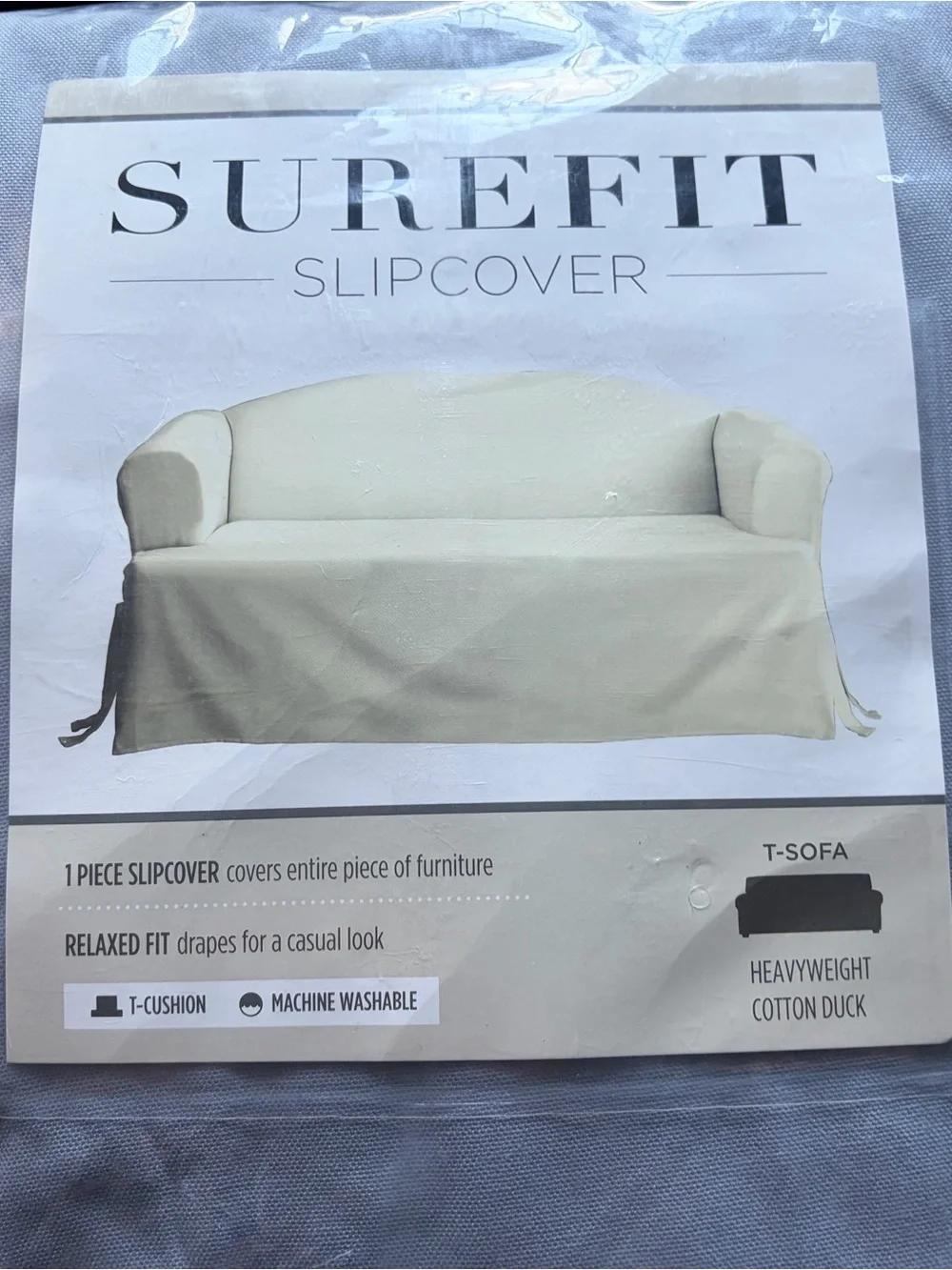 SureFit Cotton T-Loveseat One Piece Slipcover Furniture Cover Duck 100% Cotton